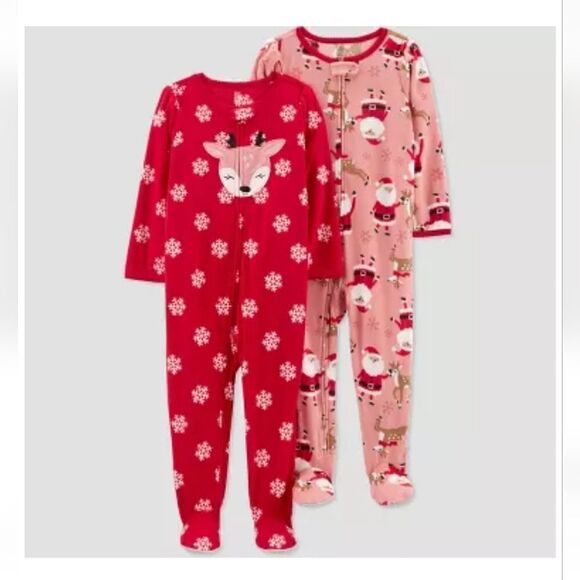 New Girl's fleece Christmas footed pajama bundle - Picture 4 of 5